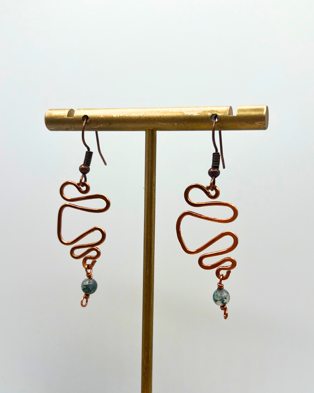Moss Agate Copper Dangle Earrings