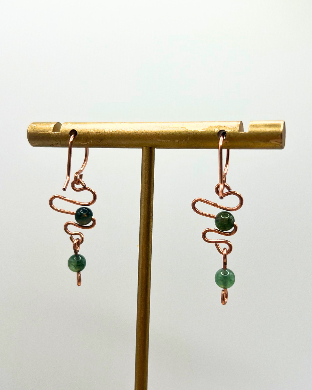 Moss Agate Copper Dangle Earrings