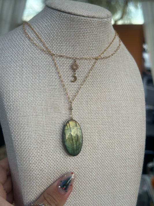 Labradorite sun and moon necklace