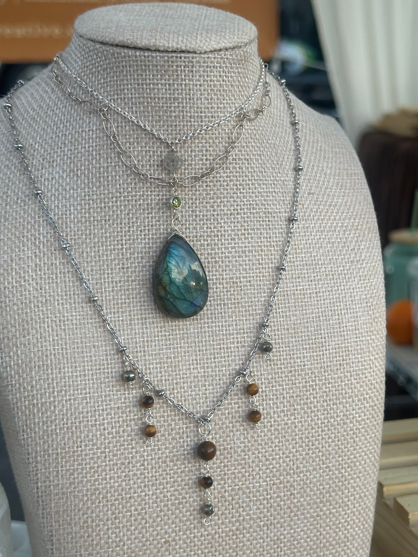 Pyrite and Tigers eye dangle necklace