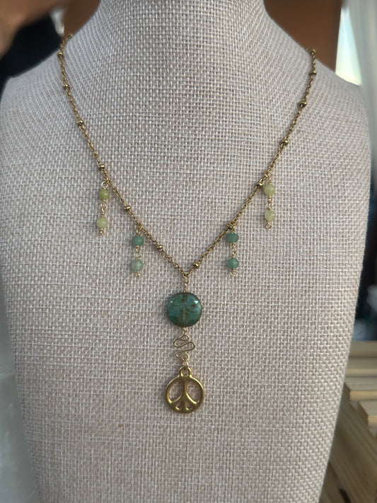 Green Peace and Dragonfly necklace