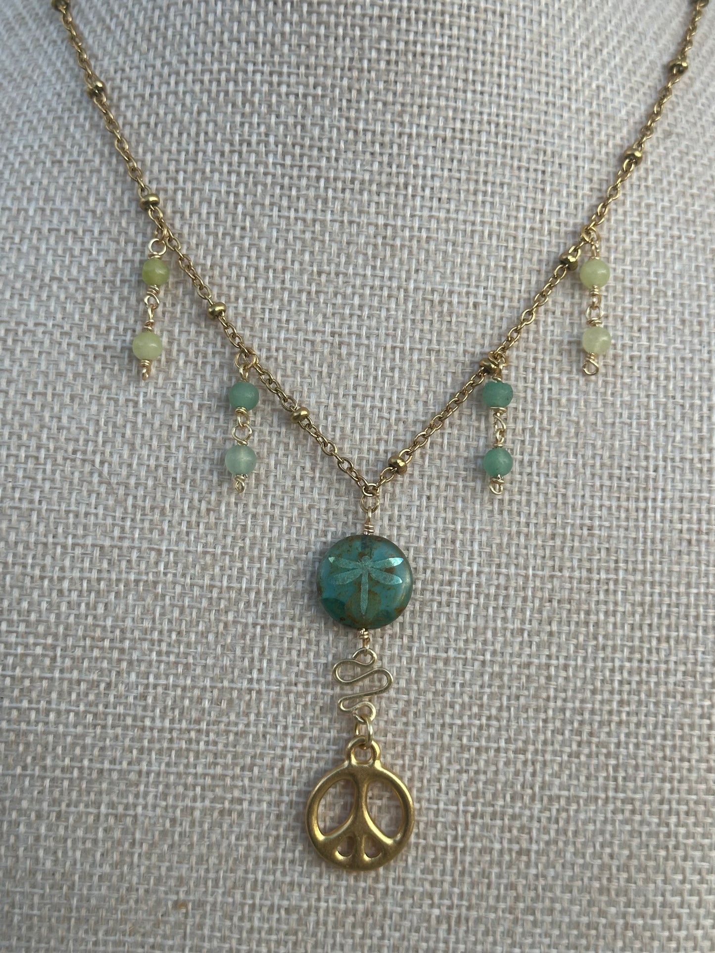 Green Peace and Dragonfly necklace