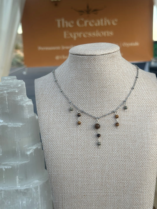 Pyrite and Tigers eye dangle necklace