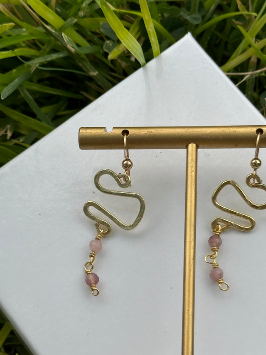 Gold swirl dangles with rose quartz