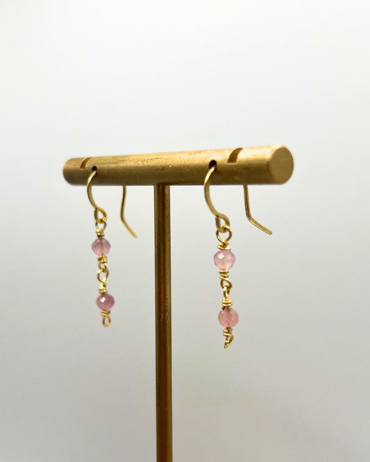 Rose Quartz Gold Dangle Earrings