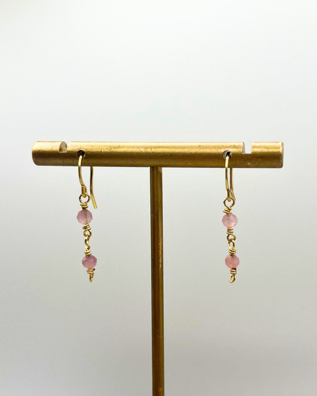 Rose Quartz Gold Dangle Earrings