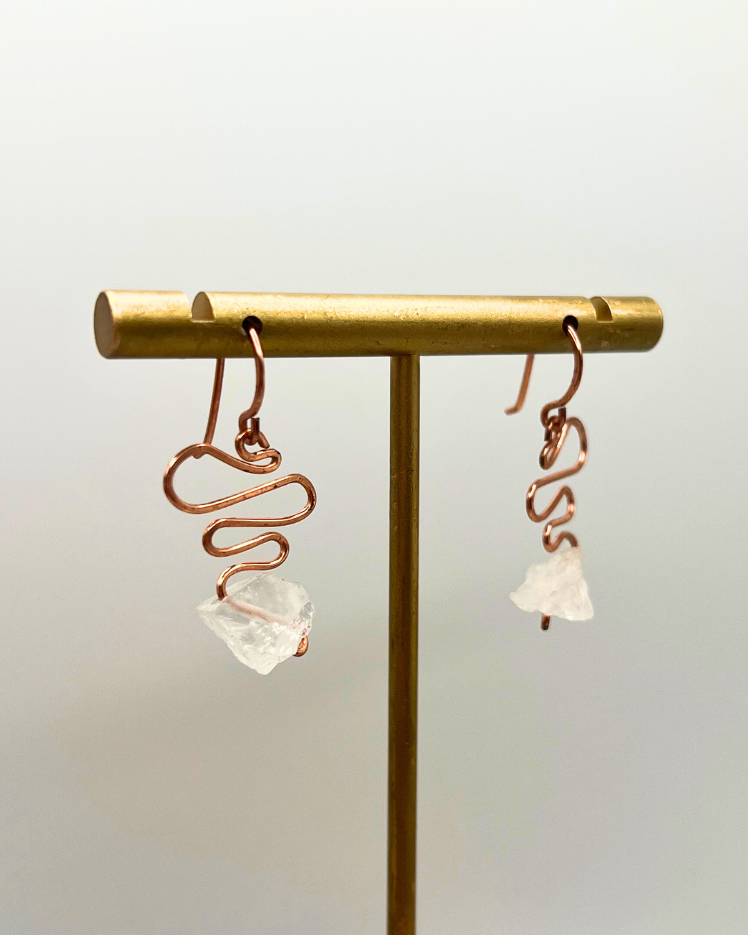 Clear Quartz Copper Dangle Earrings