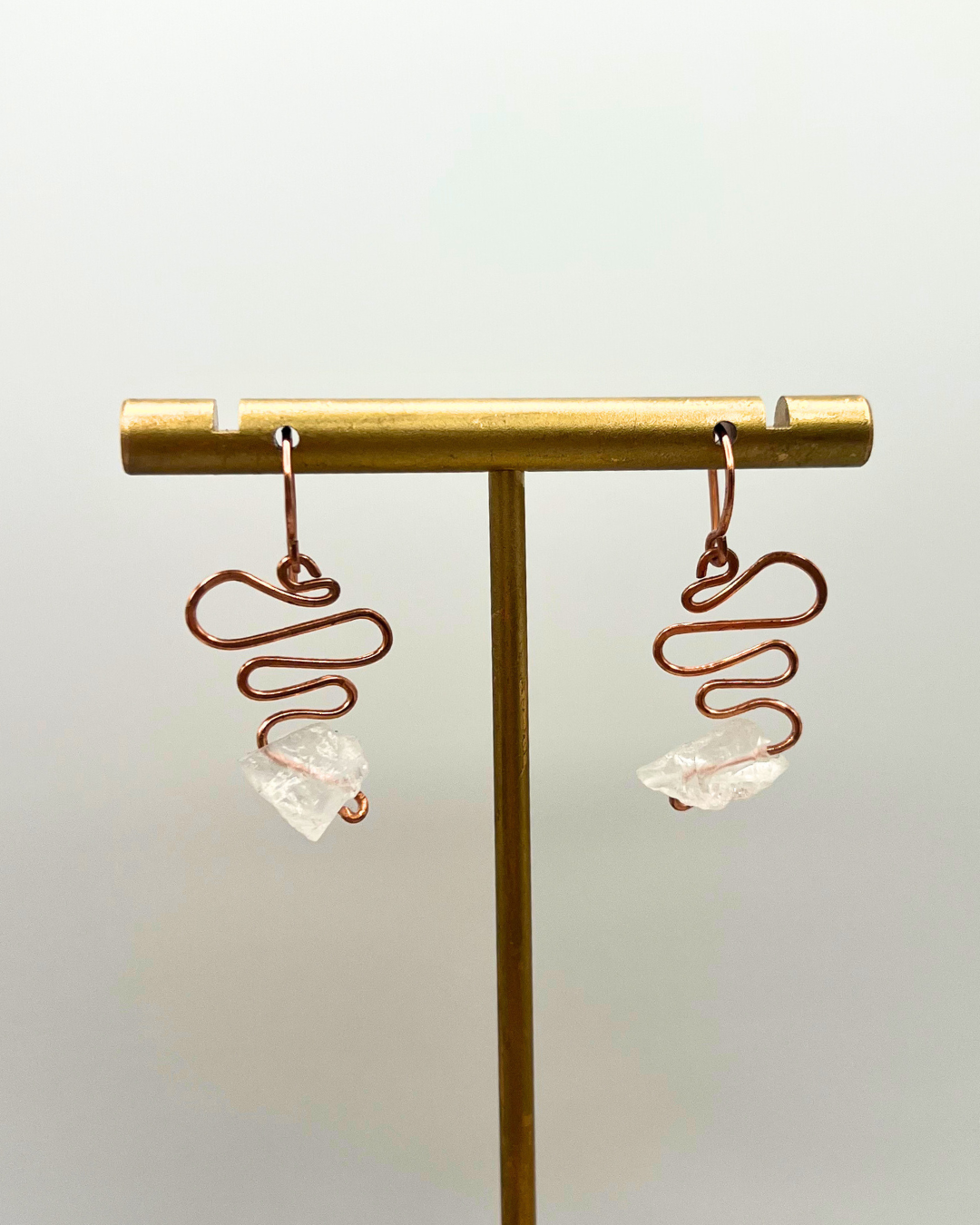 Clear Quartz Copper Dangle Earrings