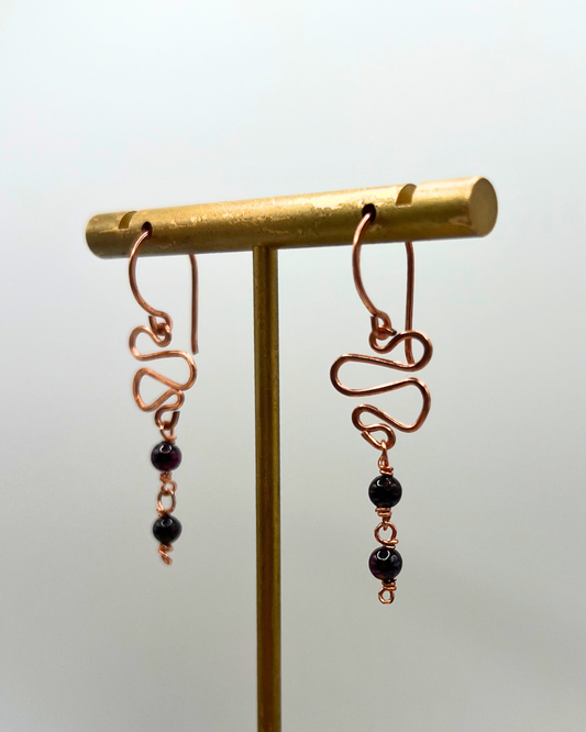 Black Onyx Copper Dangle Earrings