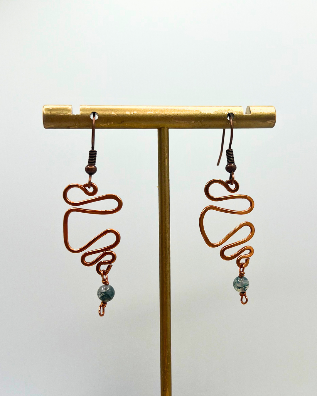 Moss Agate Copper Dangle Earrings