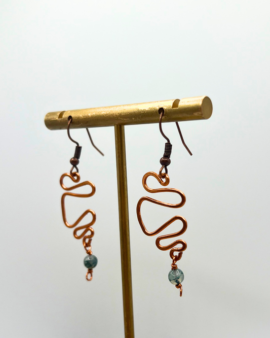 Moss Agate Copper Dangle Earrings
