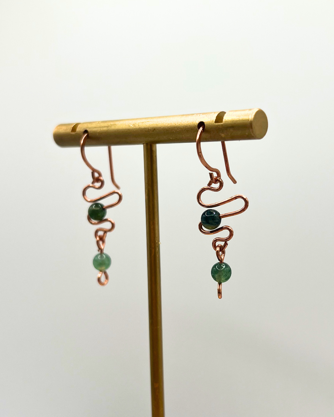 Moss Agate Copper Dangle Earrings