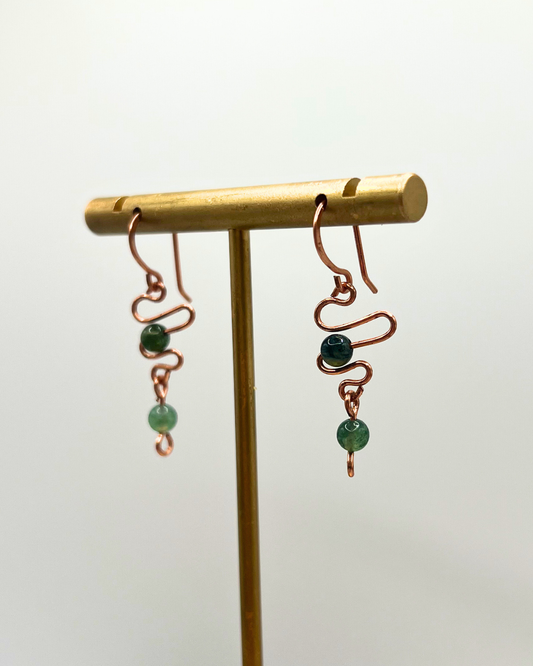 Moss Agate Copper Dangle Earrings