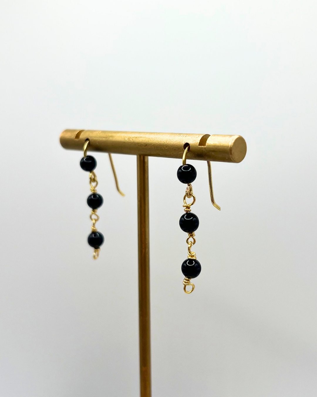 Black Onyx Gold Dangle Earrings