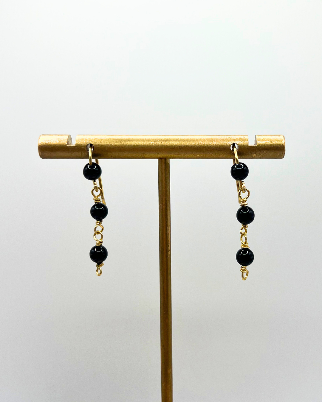 Black Onyx Gold Dangle Earrings