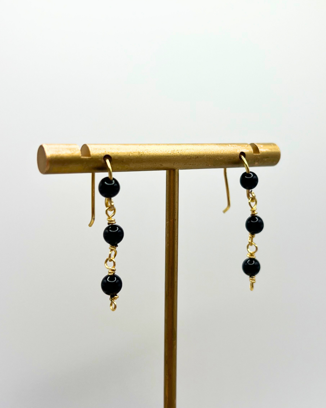 Black Onyx Gold Dangle Earrings