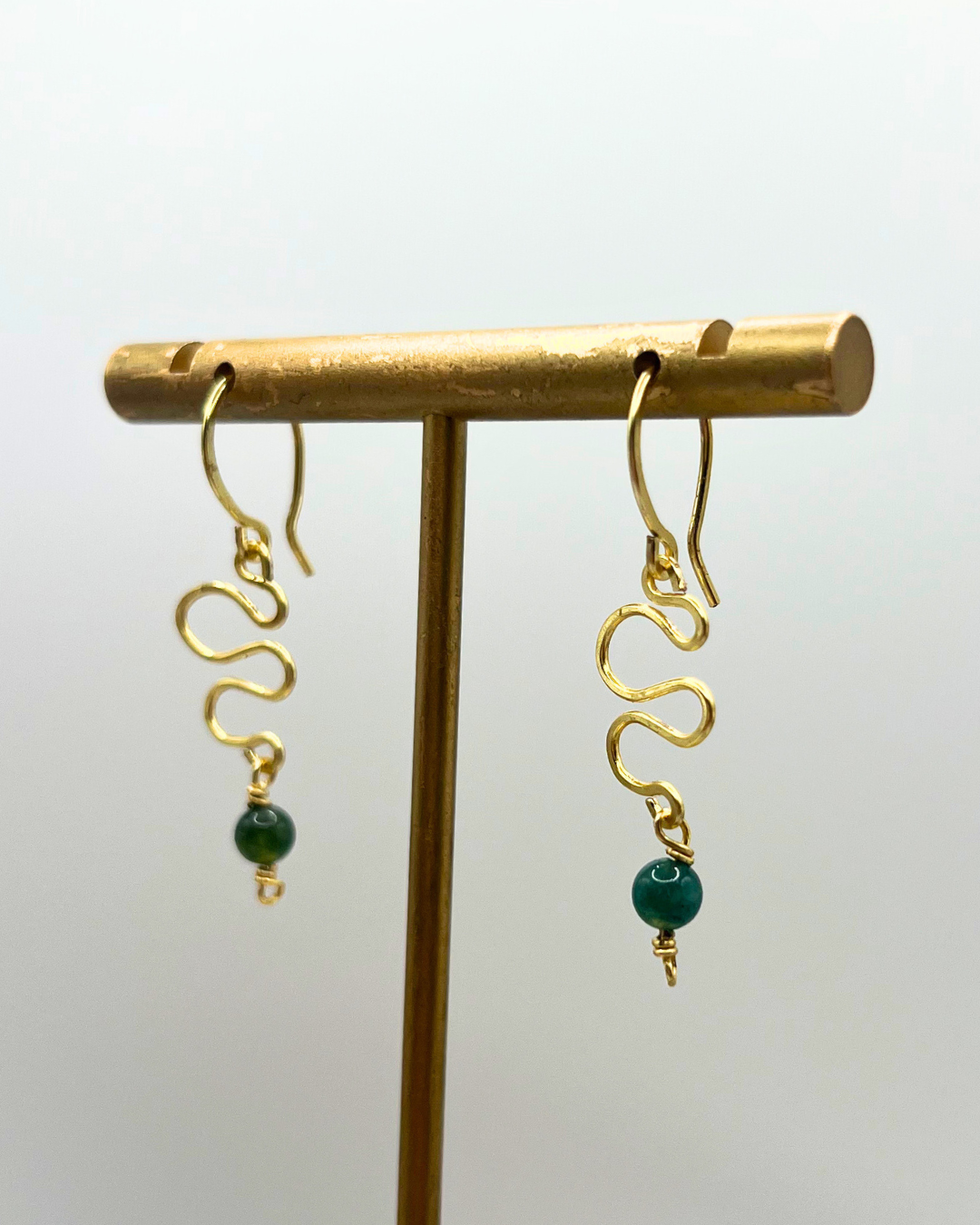 Moss Agate Gold Swirl Earrings