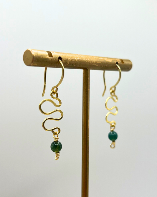 Moss Agate Gold Swirl Earrings