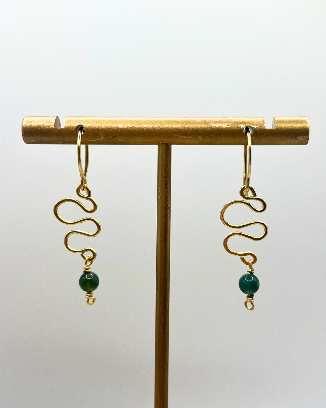 Moss Agate Gold Swirl Earrings