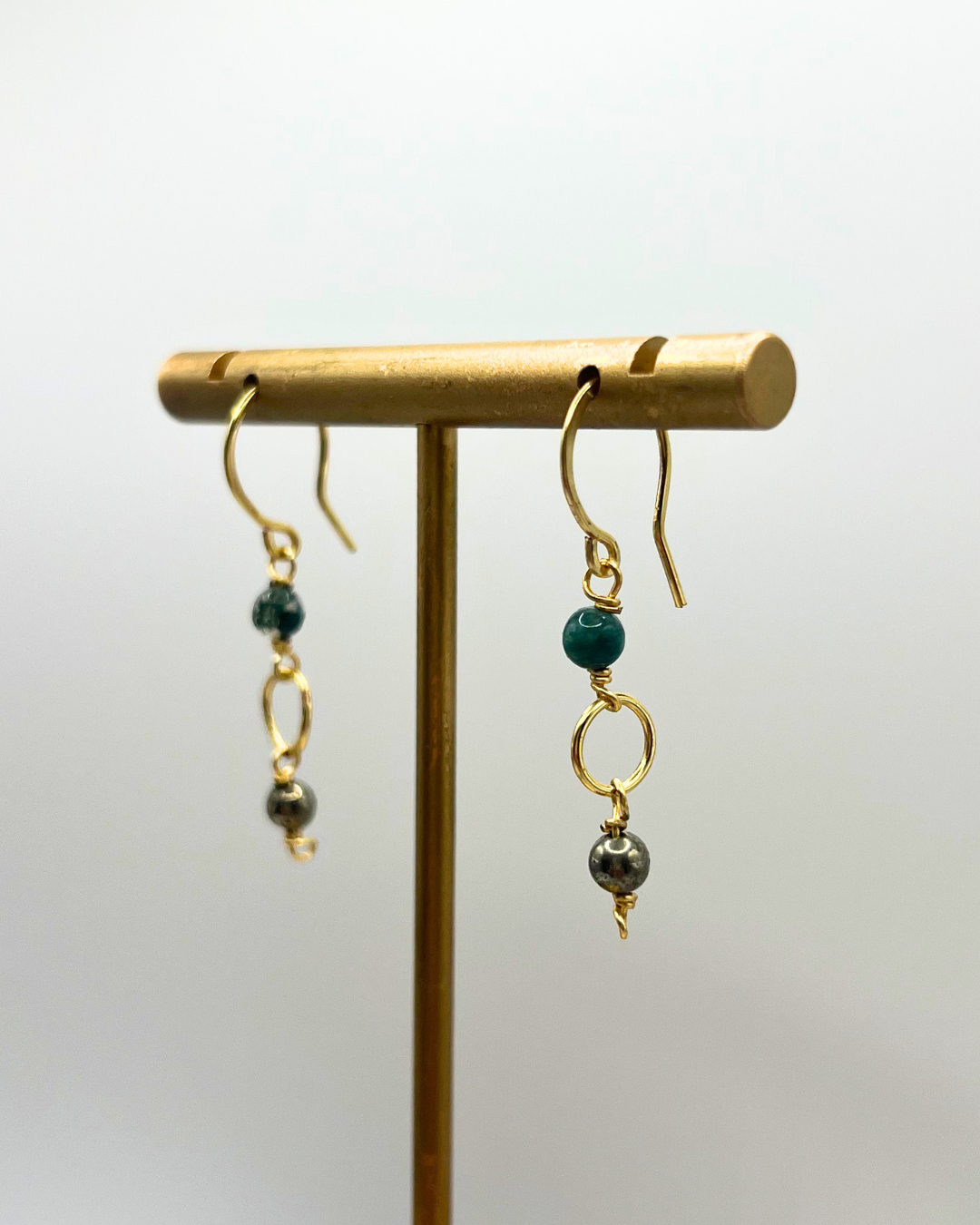 Pyrite & Moss Agate Gold Dangle Earrings