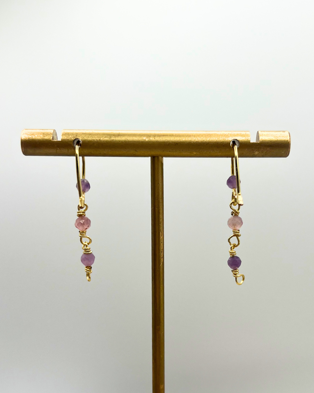 Lepidolite & Rose Quartz Copper Dangle Earrings