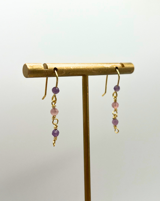 Lepidolite & Rose Quartz Copper Dangle Earrings