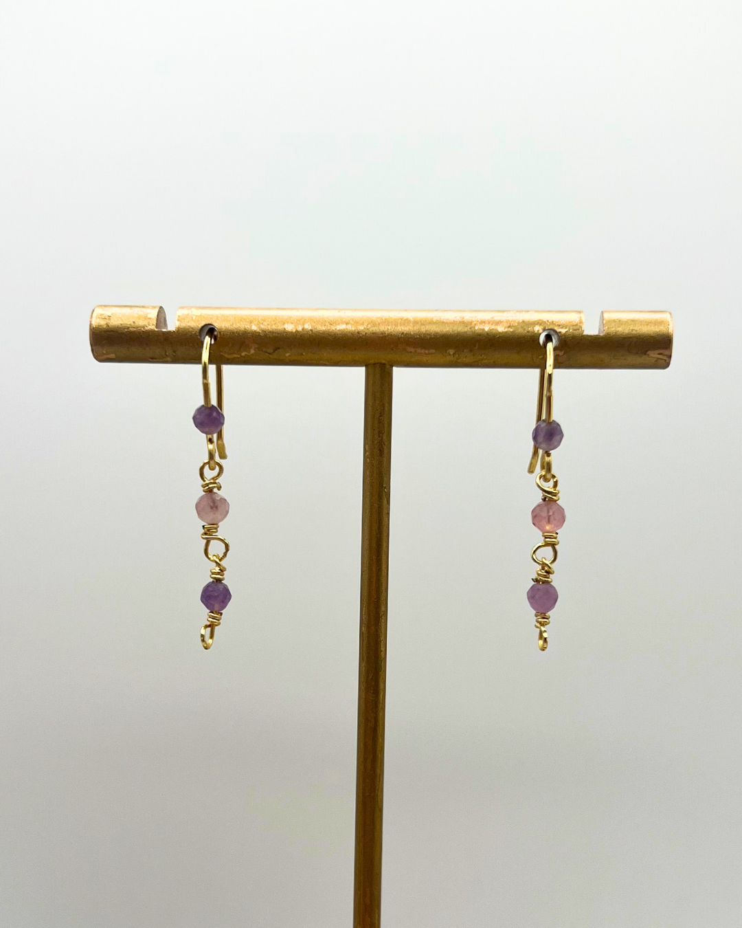 Lepidolite & Rose Quartz Copper Dangle Earrings