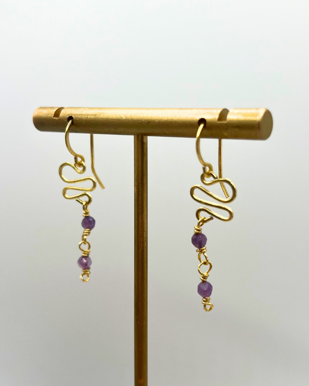 Amethyst Gold Swirl Dangle Earrings