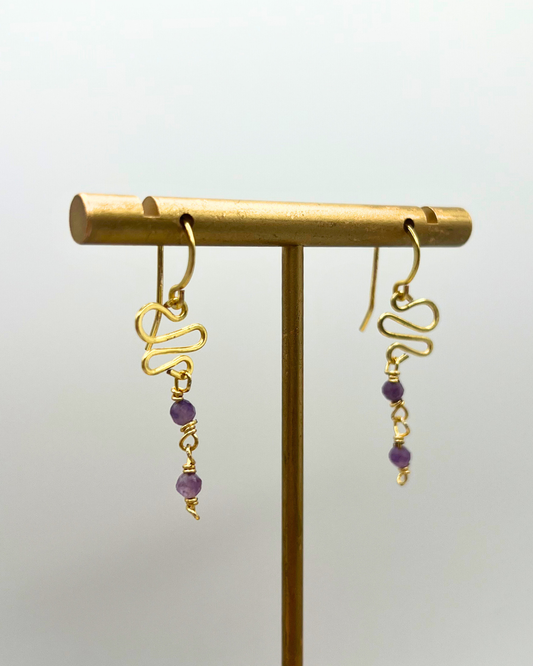 Amethyst Gold Swirl Dangle Earrings