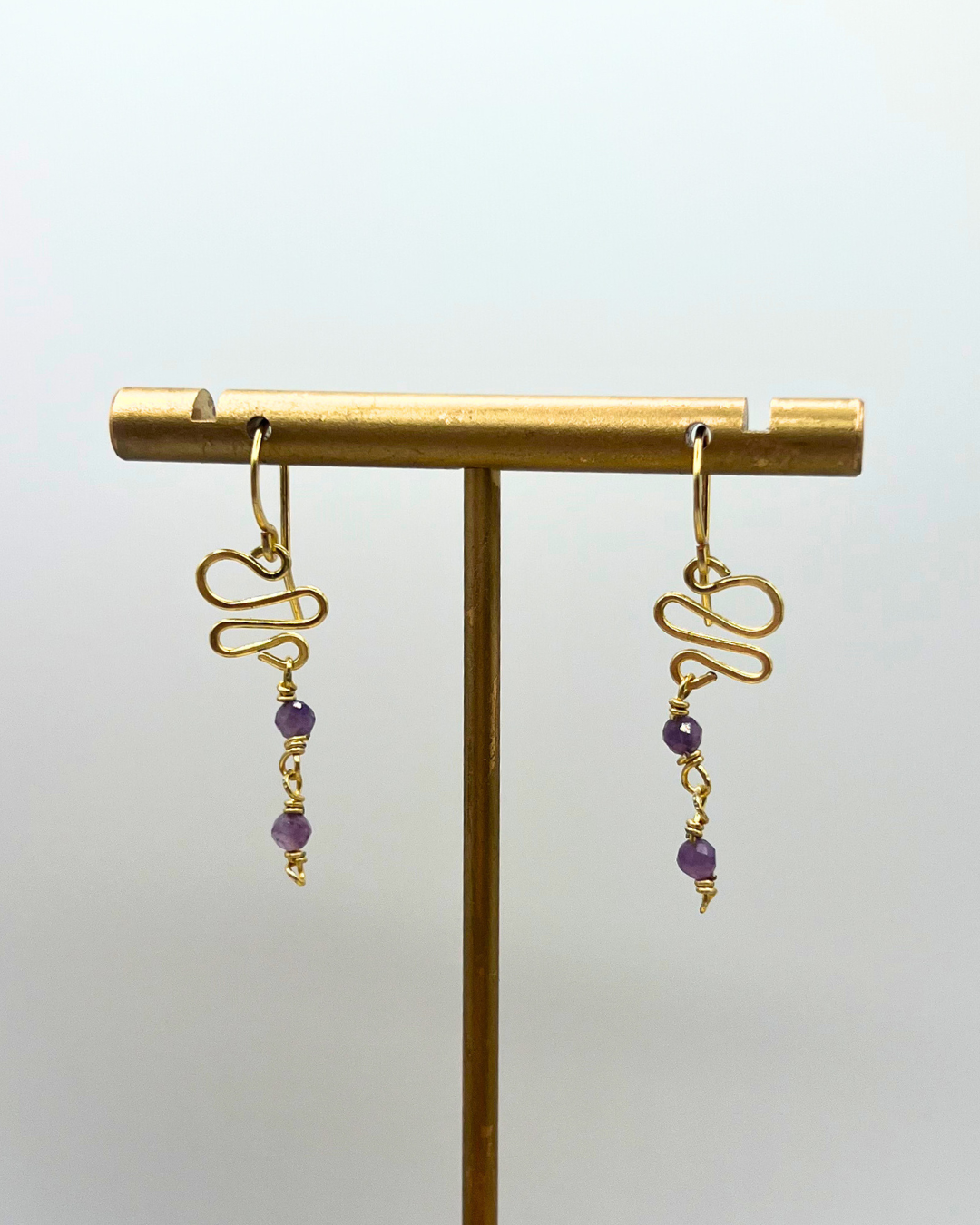 Amethyst Gold Swirl Dangle Earrings