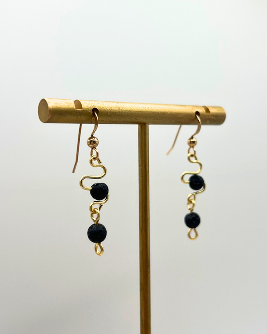 Lava Rock Gold Swirl Earrings