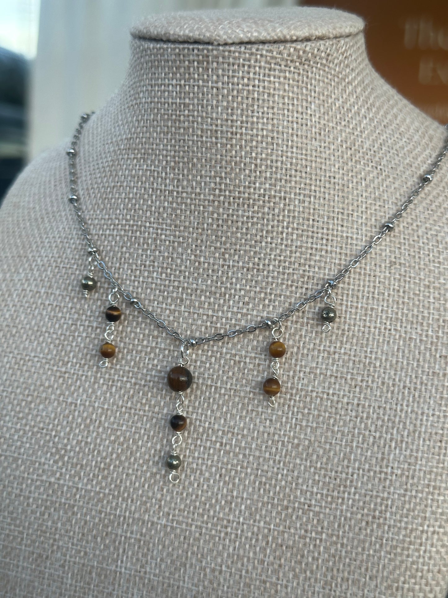 Pyrite and Tigers eye dangle necklace