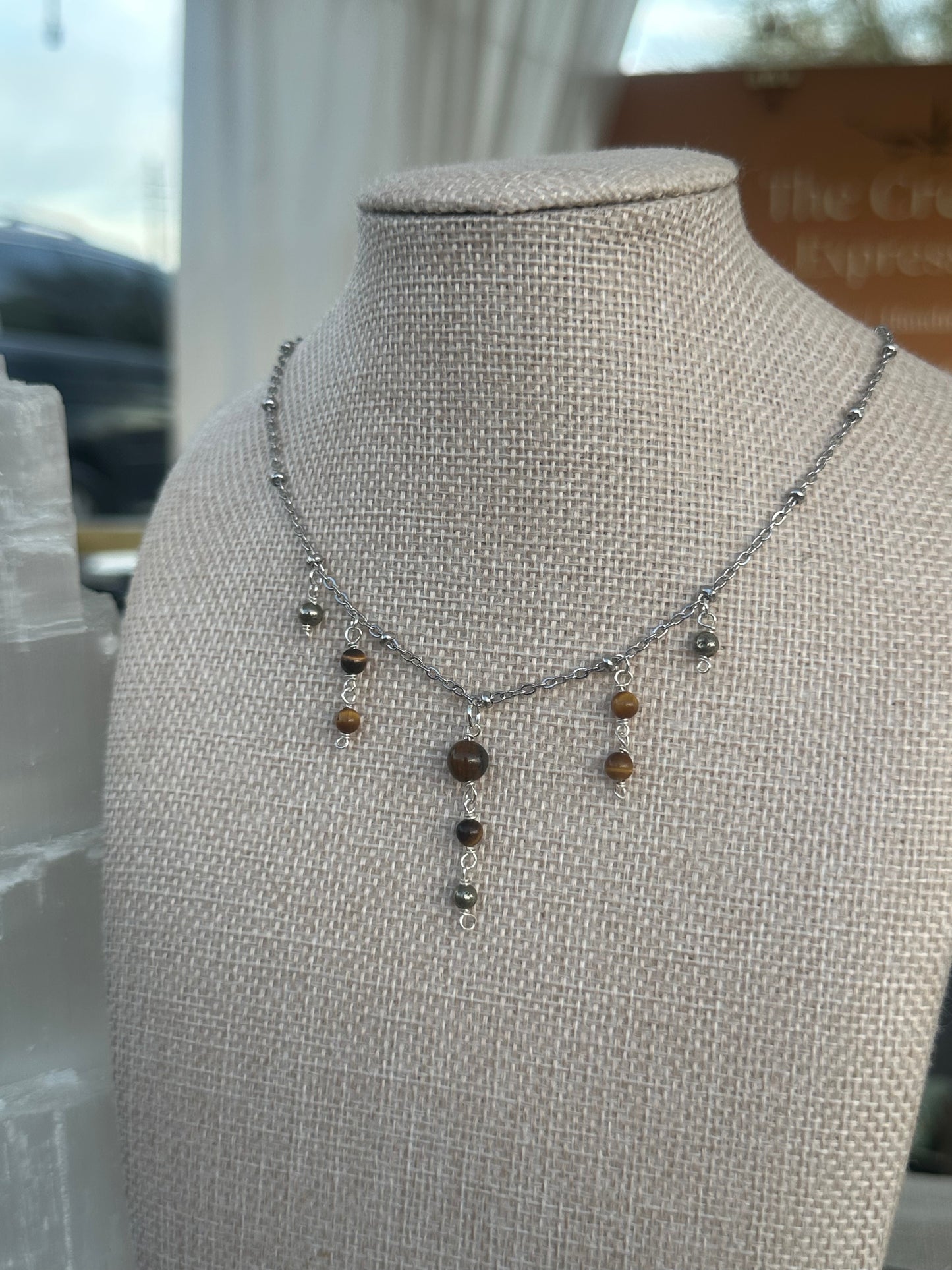 Pyrite and Tigers eye dangle necklace