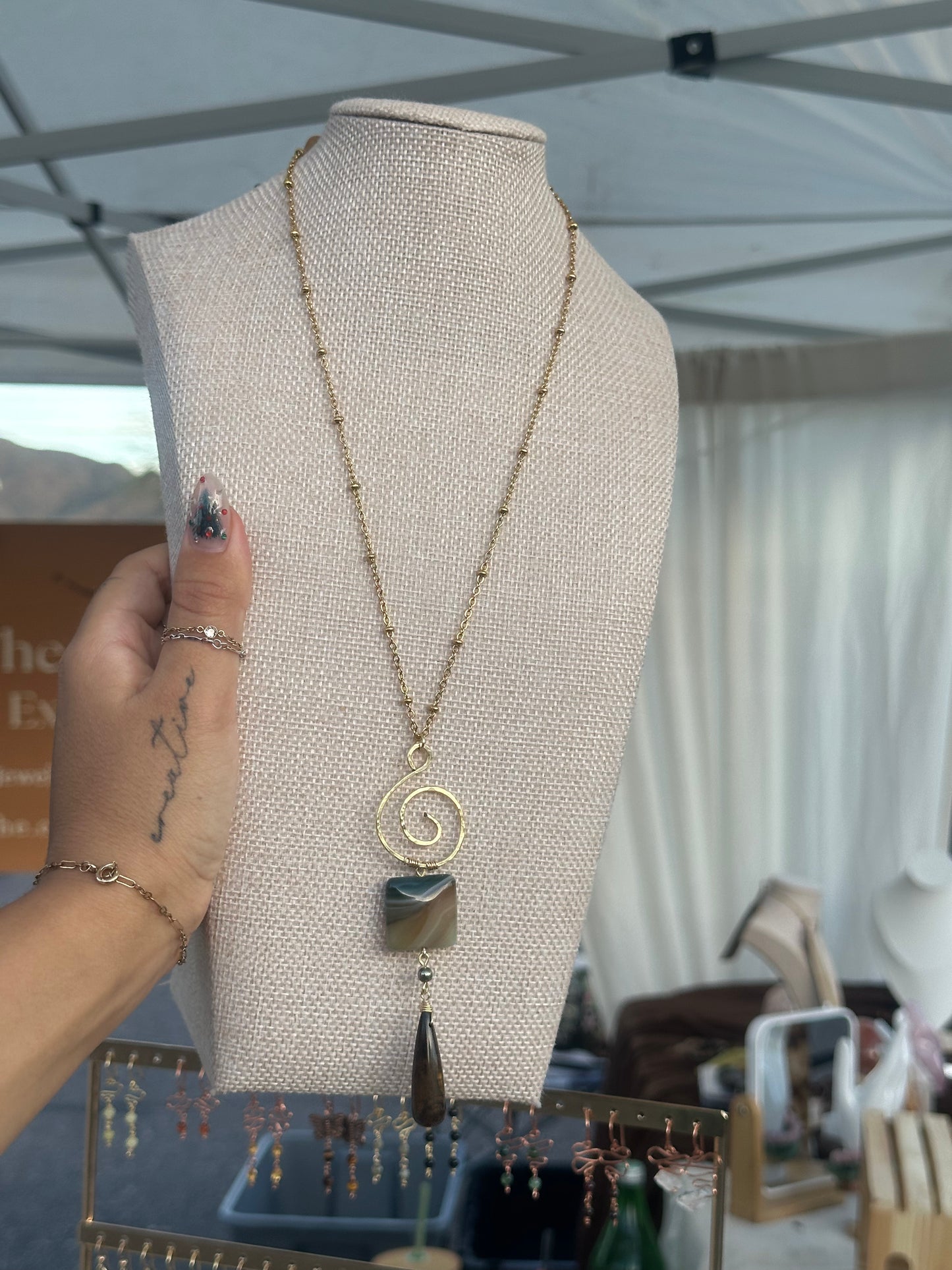 Green Agate, pyrite and Tigers eye necklace